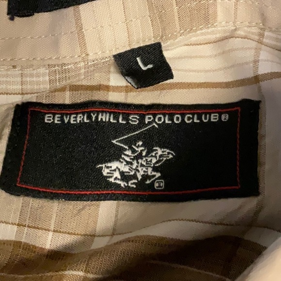 Beverly Hills Polo Club Beige and Brown Plaid Shirt - Picture 5 of 6